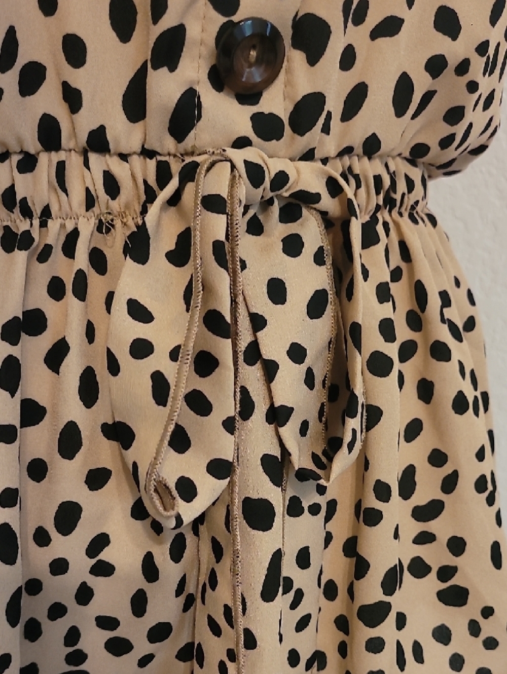 Beige Spot Peplum Blouse with Button Front - Picture 3 of 4